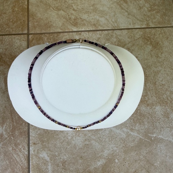 Hand Crafted Pearl Focal Beaded Purple Gradient Seed Beads Necklace - Picture 4 of 6